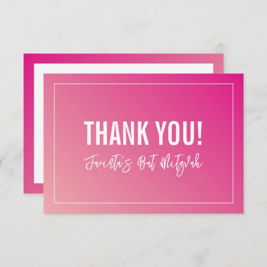 DANK U BAT MITZVAH moderne helder roze gradiënt Bedankkaart (Voorkant / Achterkant)