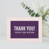 DANK U BAT MITZVAH moderne rand aubergine blush Bedankkaart (Staand voorkant)
