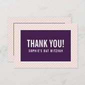 DANK U BAT MITZVAH moderne rand aubergine blush Bedankkaart (Voorkant / Achterkant)
