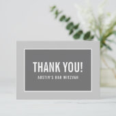 DANK U BAT MITZVAH moderne rand geometrisch grijs Bedankkaart (Staand voorkant)