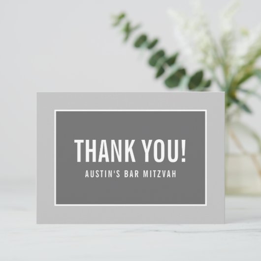 DANK U BAT MITZVAH moderne rand geometrisch grijs Bedankkaart (Staand voorkant)