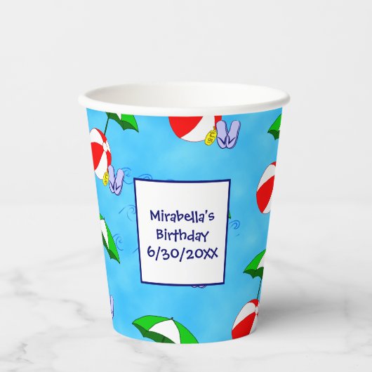 Dank u Beach Ball Pool Paraplu Party Papieren Bekers (Voorkant)