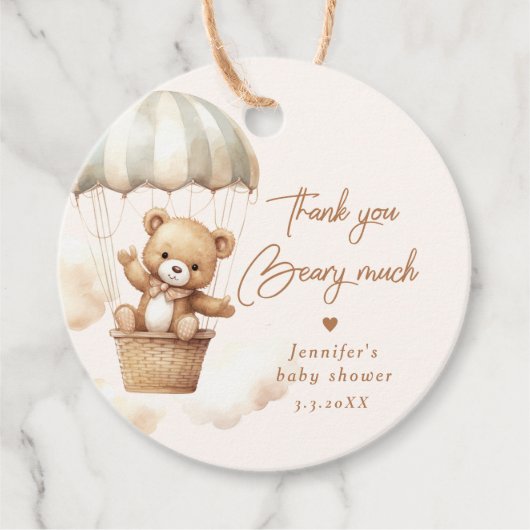 Dank u beary veel Hete luchtballon teddybeer Bedankjes Labels (Voorkant)