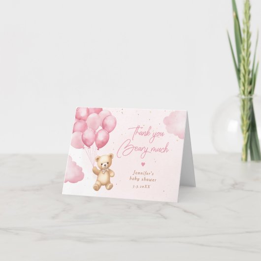Dank u beary veel roze teddybeer Dank u Bedankkaart (Voorkant)