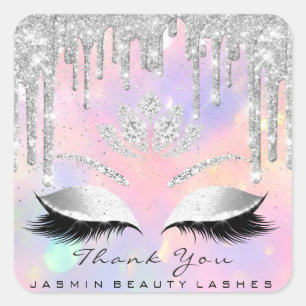 Dank u Beauty Lashes Bridal Holographic Silver Vierkante Sticker