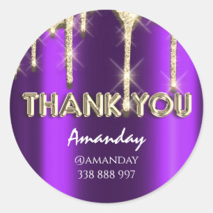 dank u bedrijfsnaam Instagra Paarse Gold Drip Ronde Sticker