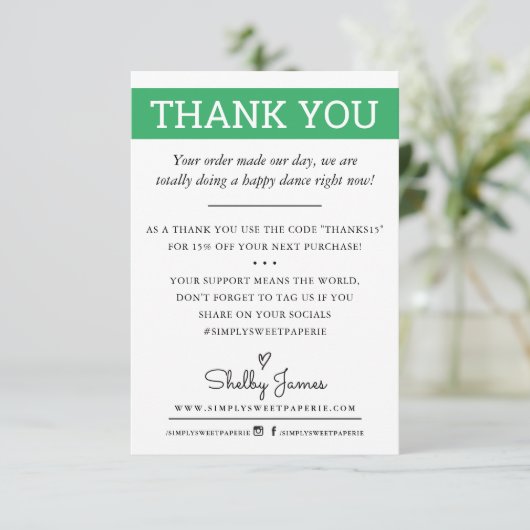 DANK U bedrijfsorder invoegen modern groen Bedankkaart (Staand voorkant)