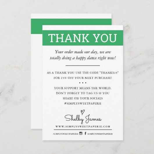 DANK U bedrijfsorder invoegen modern groen Bedankkaart (Voorkant / Achterkant)