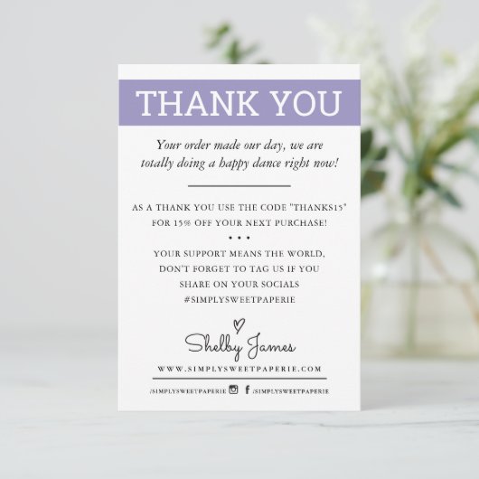 DANK U bedrijfsorder invoegen moderne lavendel Bedankkaart (Staand voorkant)