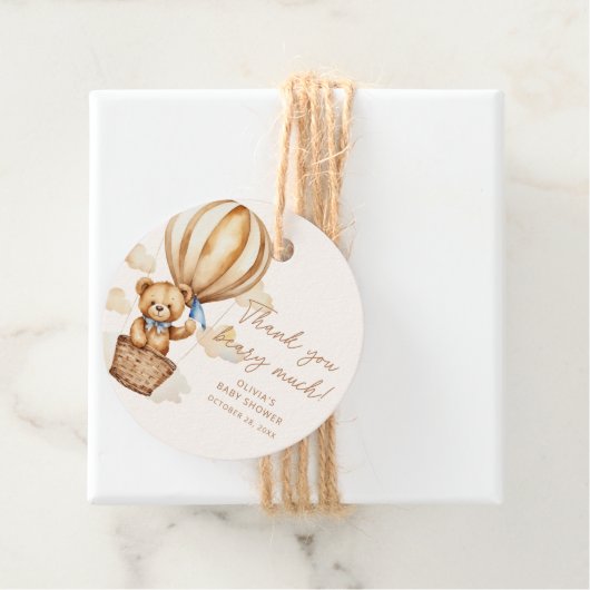 Dank u Beige Hete Luchtballon Teddy Bear Bedankjes Labels (In situ)