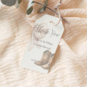 Dank u beige laarzen of bogen geslacht onthullen cadeaulabel