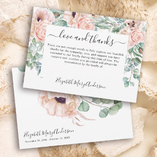 Dank u Bereavement Blush Pink Floral Memorial Bedankkaart