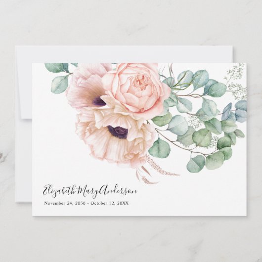 Dank u Bereavement Blush Pink Floral Memorial Bedankkaart (Achterkant)