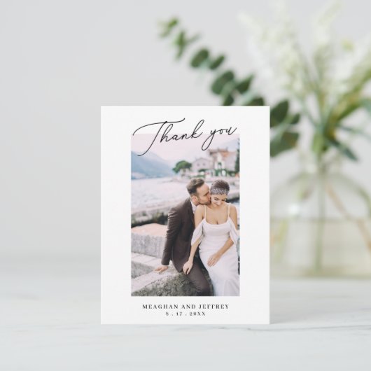 Dank u bericht bruiloft paar foto kaart (Staand voorkant)