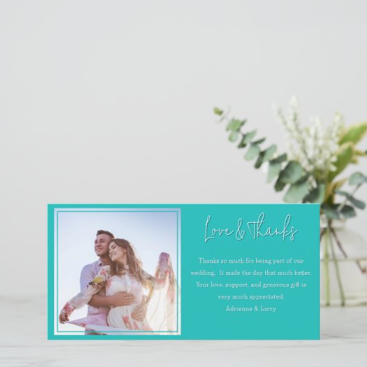 Dank u Bericht Foto van Passen getrouwd Lange Kaar Bedankkaart (Staand voorkant)