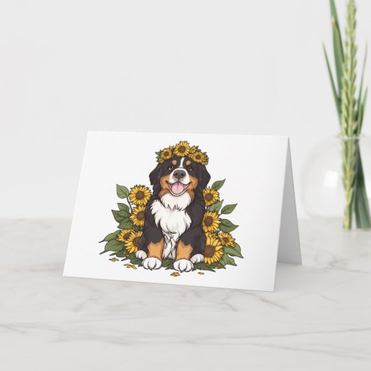 Dank u Berner Sennenhond Zonnebloem Kroon Bedankkaart (Voorkant)