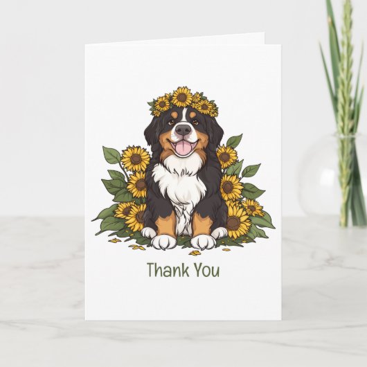 Dank u Berner Sennenhond Zonnebloem Kroon Bedankkaart (Voorkant)