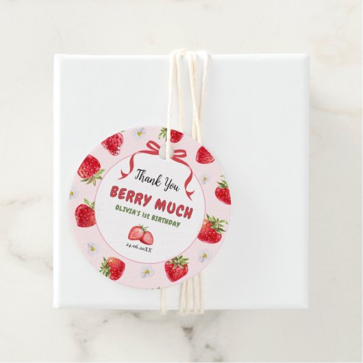 Dank u Berry Much aardbei 1e verjaardag Bedankjes Labels (In situ)