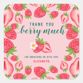 Dank u Berry Much Strawberry Baby shower Custom Vierkante Sticker