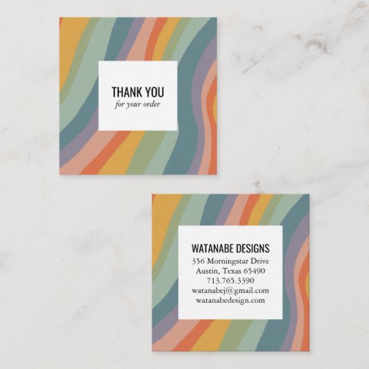 Dank u bestellen gedempte regenboog minimalistisch vierkante visitekaartje (Voorkant / Achterkant)