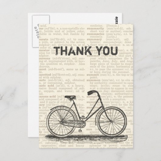 Dank u  Bicycle Brown Dictionary Page Briefkaart (Voorkant / Achterkant)