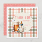 Dank u Bier en Flessen Baby shower Sage Peach Kaart (Voorkant / Achterkant)