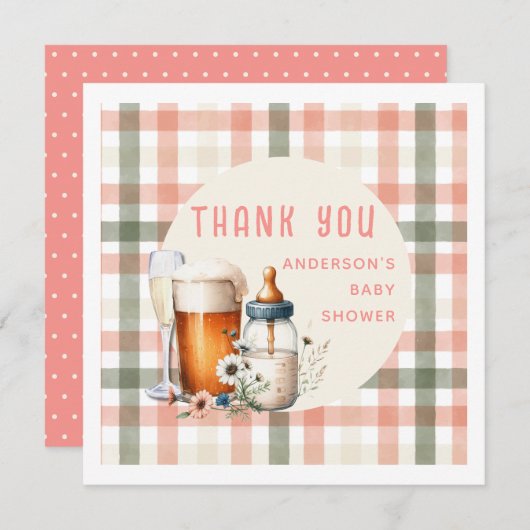 Dank u Bier en Flessen Baby shower Sage Peach Kaart (Voorkant / Achterkant)