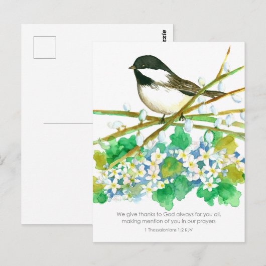 Dank u Bijbel Schrift Thessalonicenzen Chickadee Briefkaart (Voorkant / Achterkant)