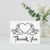  dank u Black White Heart Wedding Briefkaart (Staand voorkant)