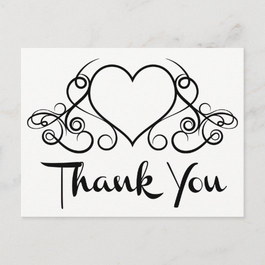  dank u Black White Heart Wedding Briefkaart (Voorkant)
