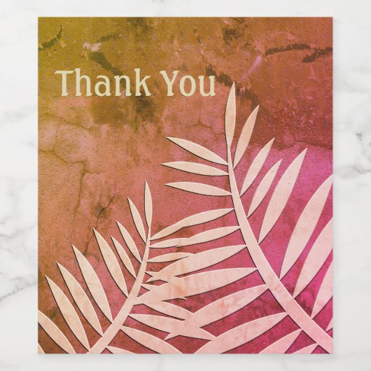 Dank u blad silhouet roze gemarmerd wijn etiket (Enkel label)