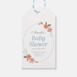 Dank u Blauw Baby shower met Delicate Bloemen Cadeaulabel