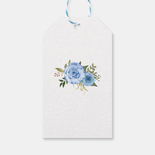 Dank u blauw bloemenbruiloft gunst label cadeaulabel (Achterkant)