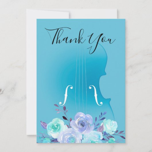 Dank u Blauw Boeket Viool Bedankkaart (Voorkant)