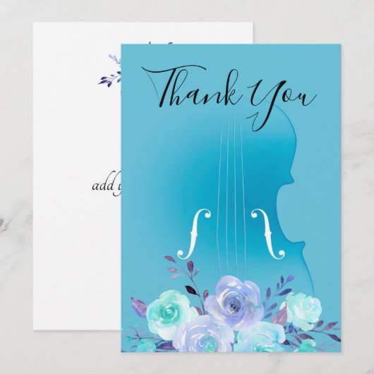 Dank u Blauw Boeket Viool Bedankkaart (Voorkant / Achterkant)
