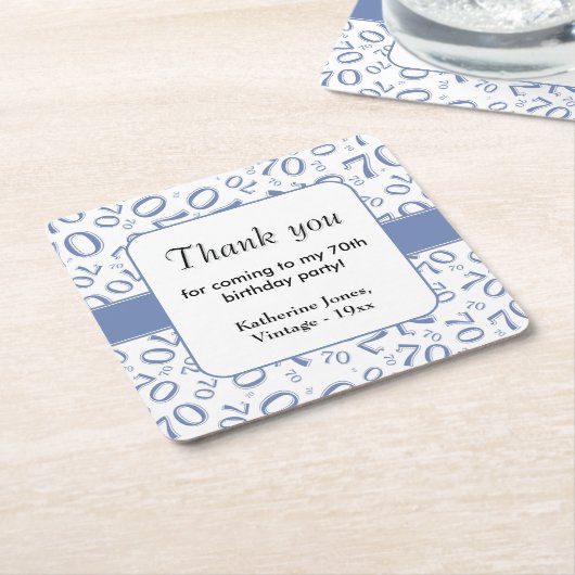Dank u: Blauw/Wit 70ste Willekeurige Getal Patroon Kartonnen Onderzetters (Schuin)