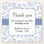 Dank u: Blauw/Wit 70ste Willekeurige Getal Patroon Kartonnen Onderzetters (Voorkant)