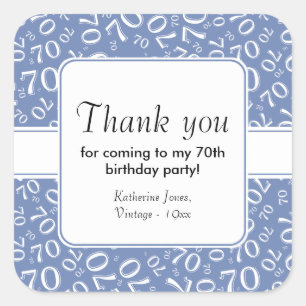 Dank u: Blauw/wit 70th Birthday Number Pattern Vierkante Sticker