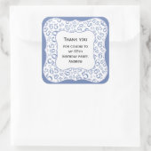 Dank u: Blauw/Wit Nummer 65 Patroon - Bracket Vierkante Sticker (Tas)