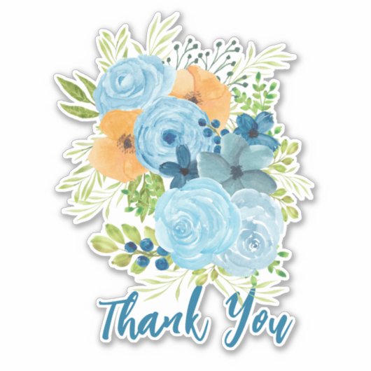Dank u Blauwe bloemen Design Sticker (Voorkant)