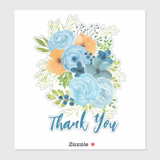 Dank u Blauwe bloemen Design Sticker (Vel)