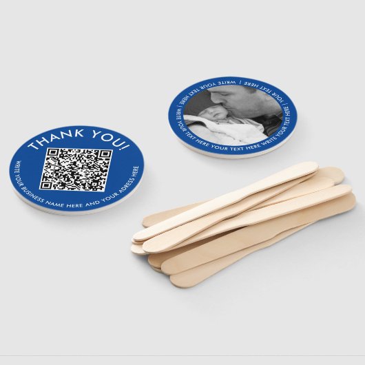 Dank u Blauwe Website QR Code Foto Fan Handwaaier (Niet-gemonteerd)