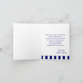 Dank u Blauwe Zeevaartstreep & faux wit lint Bedankkaart (Binnen)