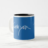 Dank u blauwgroen blauwe kist mok (Voorkant links)