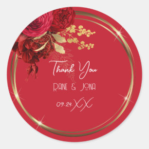 Dank U Bloem Hart Bruids Sweet16th Goud Rood Ronde Sticker