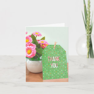 dank u - bloem pot met polka stip label bedankkaart