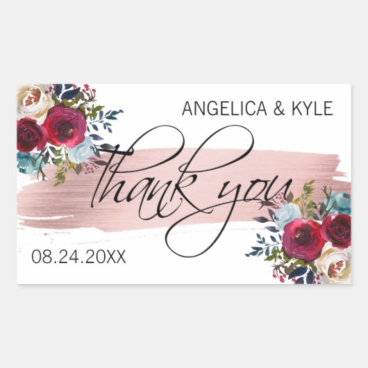 Dank u Bloemen Bourgondië Roos Gouden bruiloft bru Rechthoekige Sticker (Voorkant)