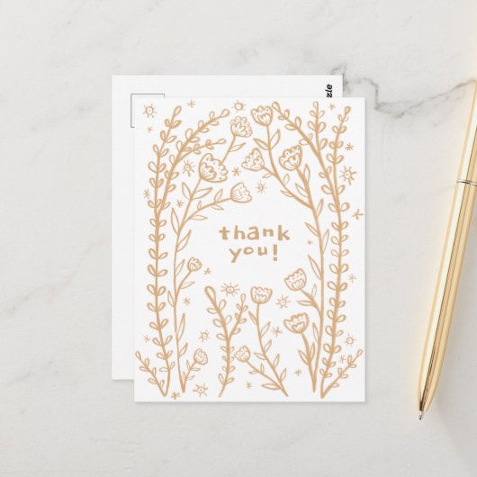 DANK U Bloemengrillige Schets Doodle Briefkaart (Voorkant / Achterkant in situ)