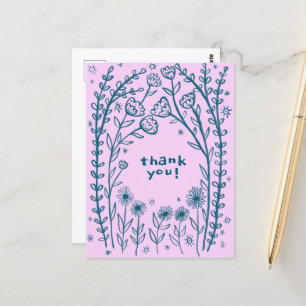 DANK U Bloemengrillige Schets Doodle Briefkaart