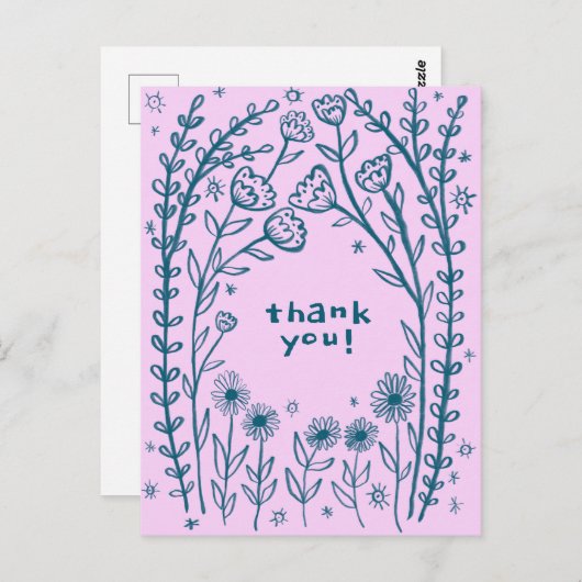 DANK U Bloemengrillige Schets Doodle Briefkaart (Voorkant / Achterkant)